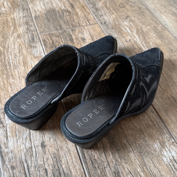 Roper Black Almond Toe Faux Leather Slip On Western Cowgirl Mules Women's 8 - Picture 3 of 6